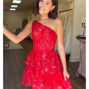 Sherri Hill Vibrant Red One-Shoulder Dress
